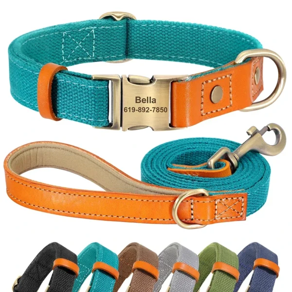 Nylon & Leather Custom Dog Collar Leash Set
