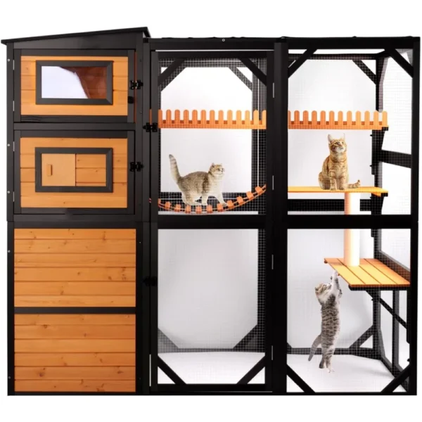 Cat Outdoor 4 Tiers Wood House